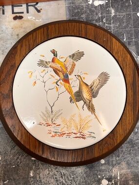 Decorative Vntage Wood Wall Plaques Pheasant and Geese design trivets set of 2